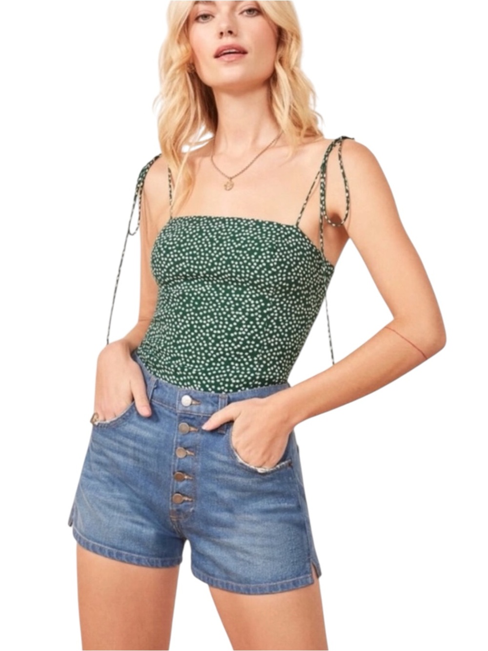 Reformation Meyer Top in Wyoming Vintage Green Floral